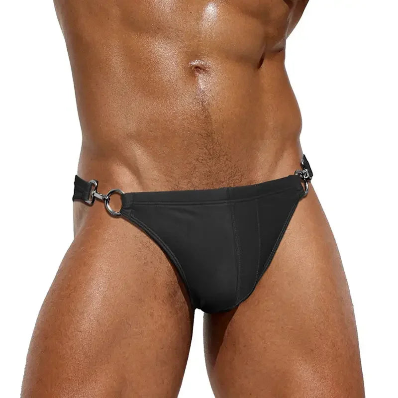 Men's Metal Lock Bikini Brief Swimming Trunks Swimwear