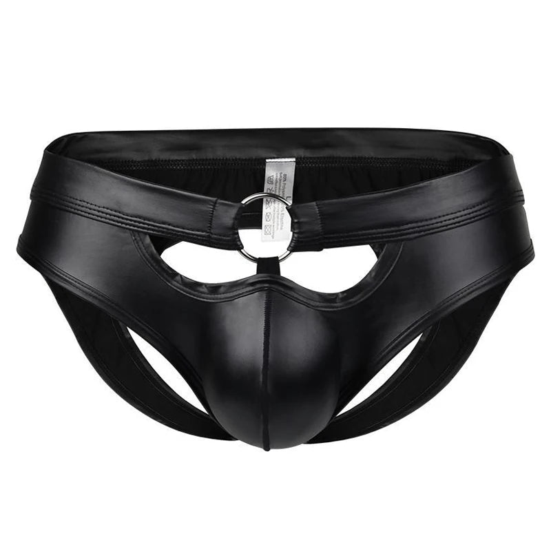 CLEVER-MENMODE Men's Faux Leather Underwear (Bulge Pouch, Backless Jockstrap)
