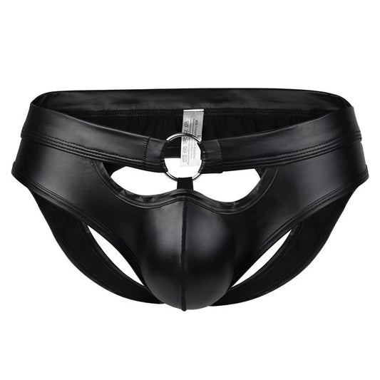 CLEVER-MENMODE Men's Faux Leather Underwear (Bulge Pouch, Backless Jockstrap)