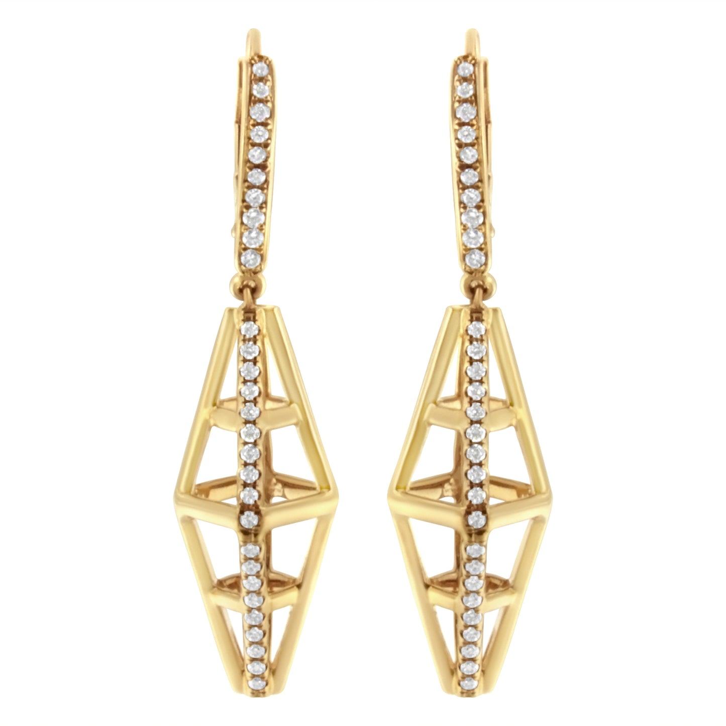 14K Yellow Gold 5/8 Cttw Diamond Geometrical Pillar Drop and Dangle Earrings (G-H Color, SI1-SI2 Clarity)