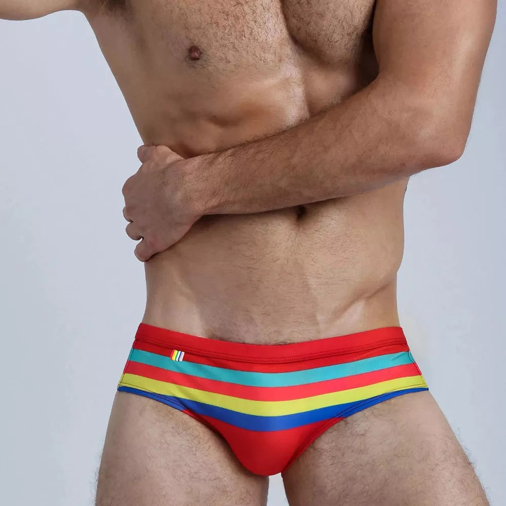 Men's Rainbow Stripes Push Up Pad Bikini Swimwear