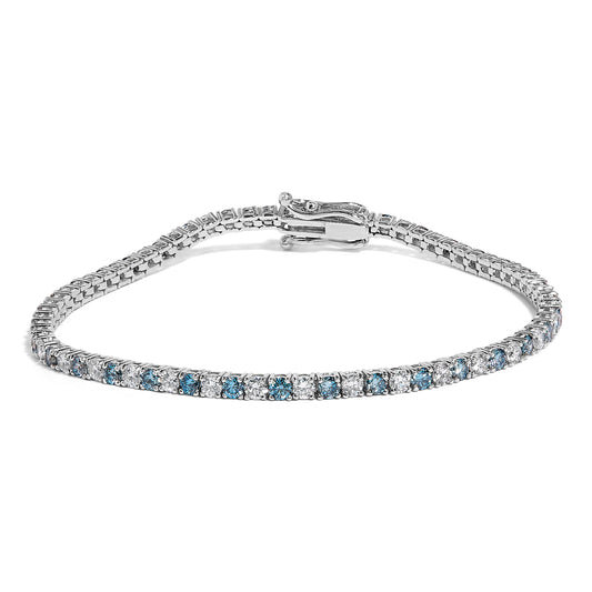 14K White Gold 4.0 Cttw Alternating White and Blue Lab Grown Diamond Tennis Bracelet - 7" inches
