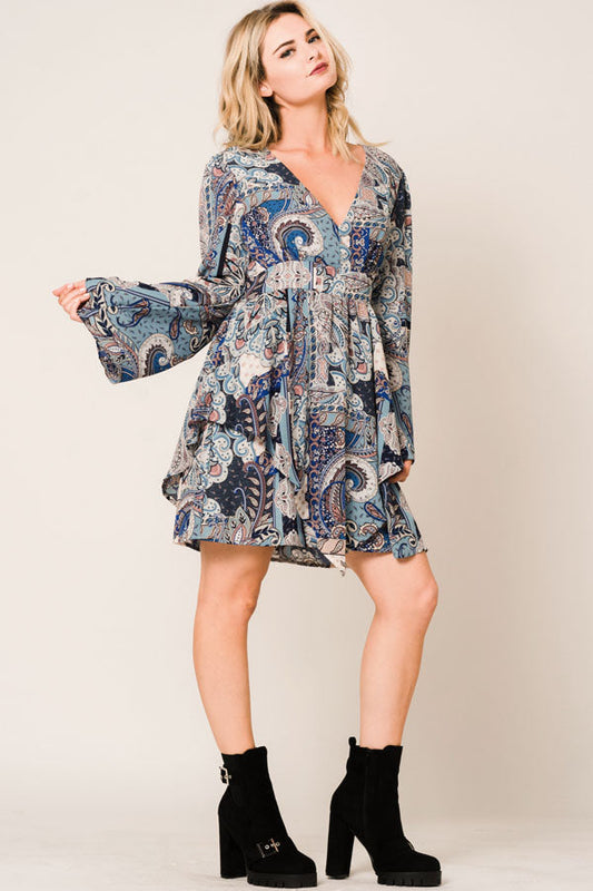 Avery Printed Blue Mini Dress