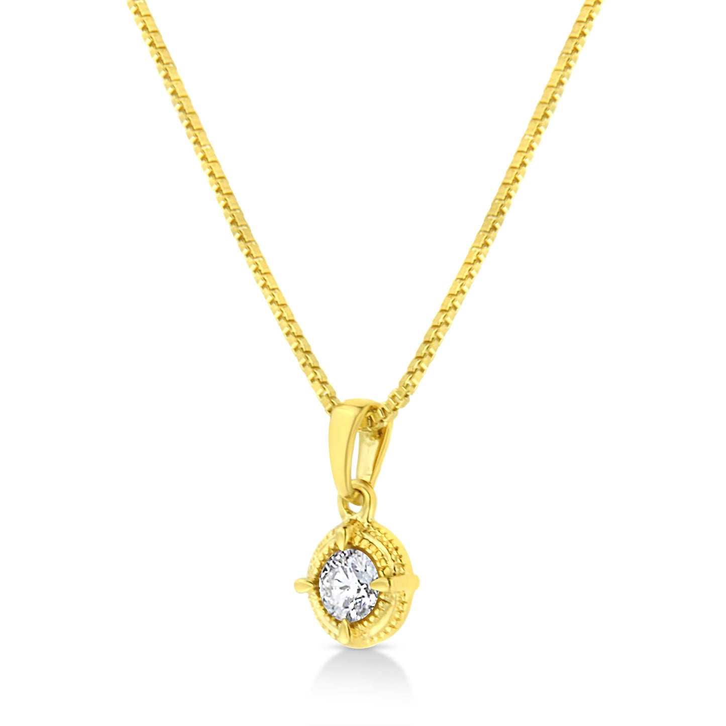 14K Yellow Gold Plated .925 Sterling Silver 1/2 Cttw Brilliant Round Cut Diamond Solitaire Milgrain 18" Pendant Necklace (K-L Color, I2-I3 Clarity)