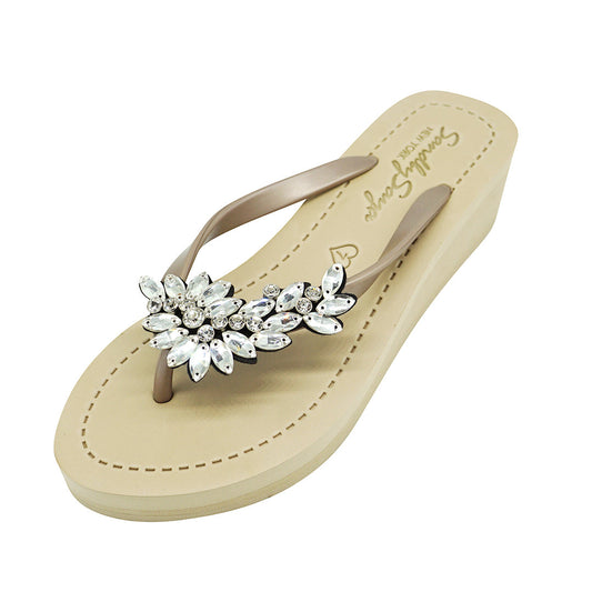 Manhattan Crystal - Rhinestone Mid Wedge Flip Flops