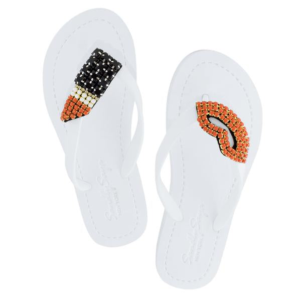 Lips - Rhinestone Flip Flops Flat Sandal