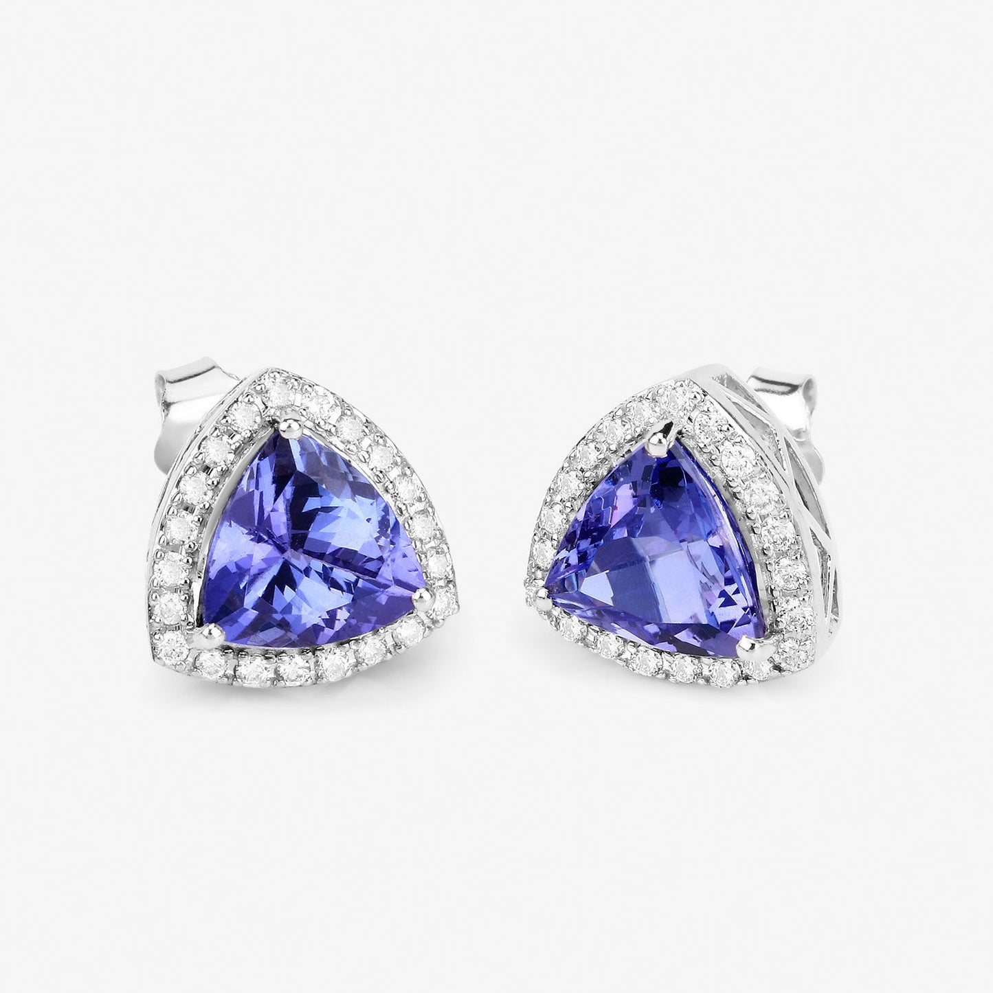 3.82 Carat Genuine Tanzanite and White Diamond 14K White Gold Earrings