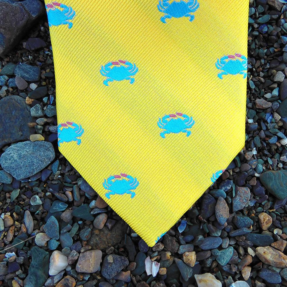 Crab Necktie - Yellow, Woven Silk