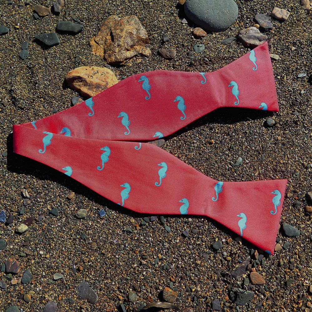 Seahorse Bow Tie - Coral Pink, Printed Silk