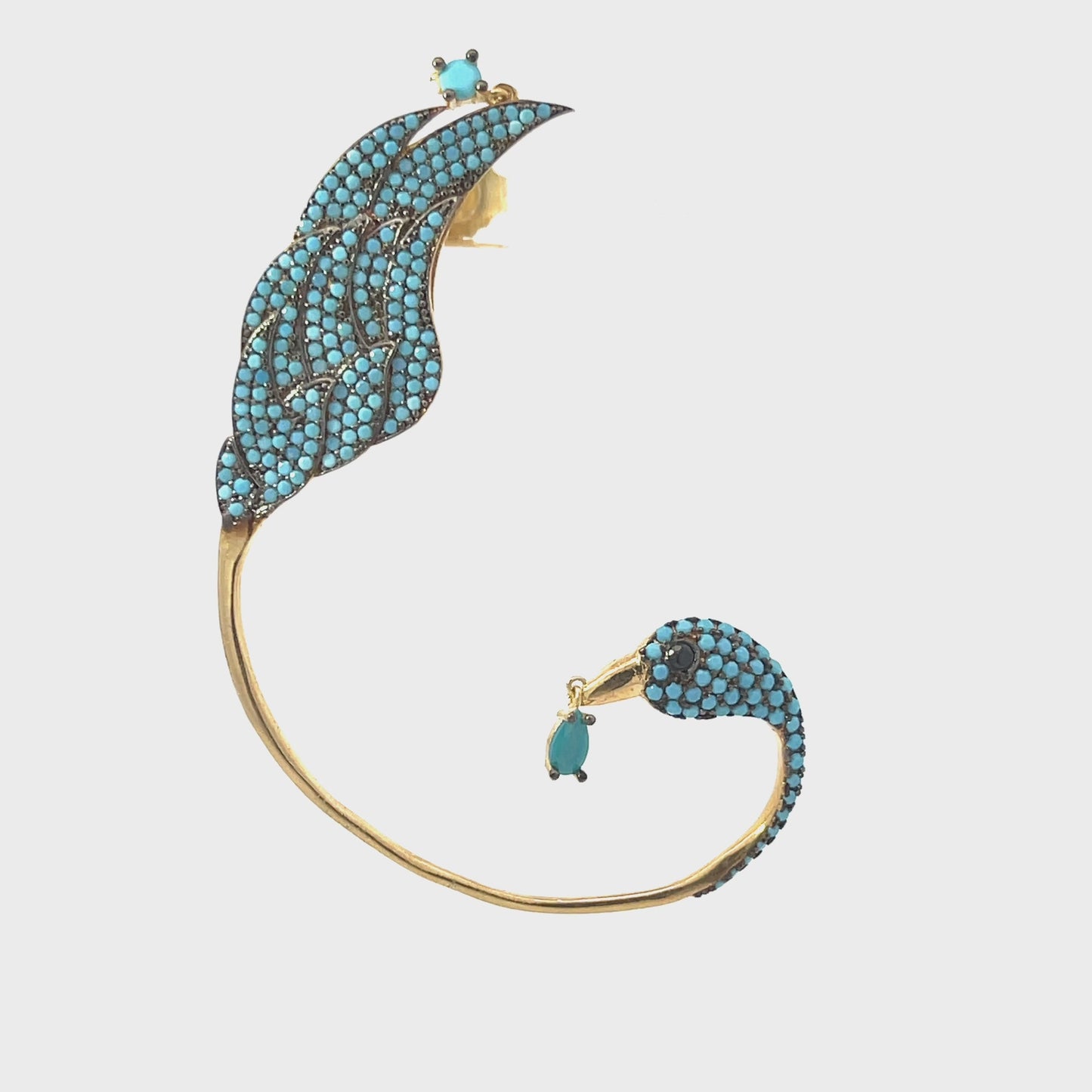 Bird of Paradise Ear Climber Turquoise Gold Left