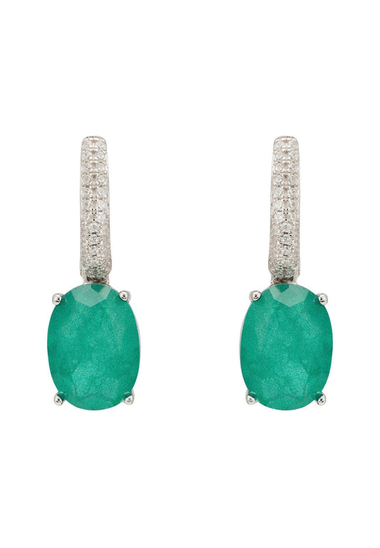 Alexandra Oval Drop Earrings Silver Colombian Emerald