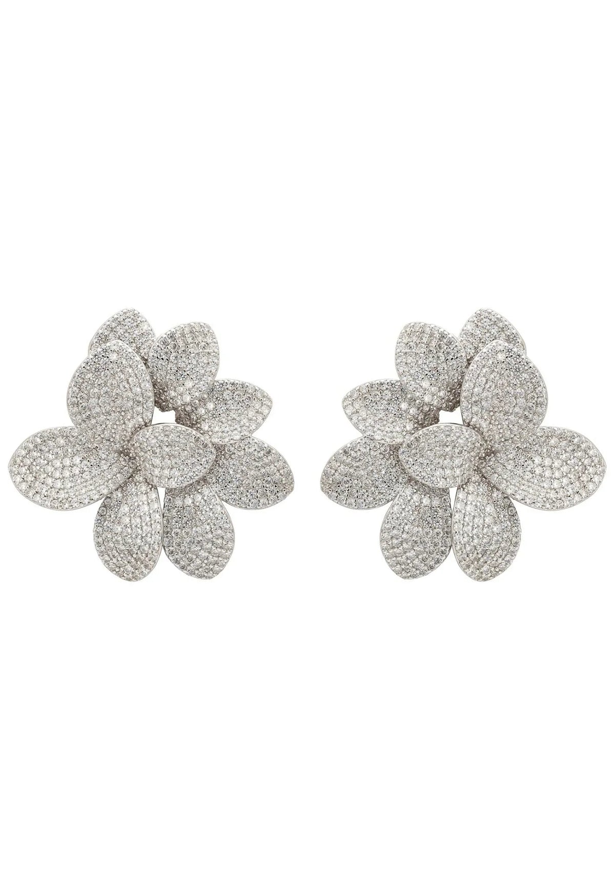 Amaryllis Flower Large Stud Earrings Silver