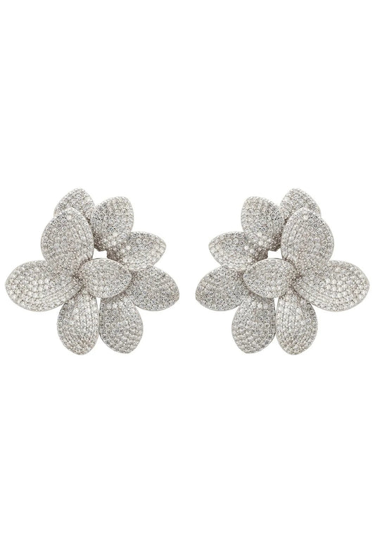Amaryllis Flower Large Stud Earrings Silver