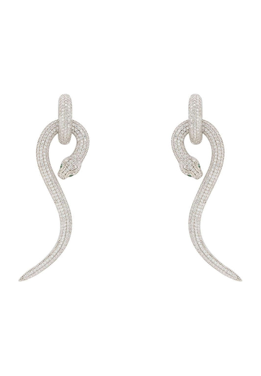 Anaconda Snake Drop Earrings Silver White