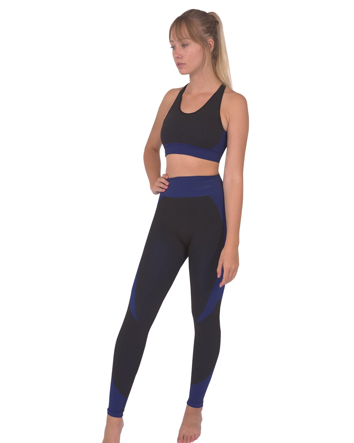 Conjunto de 2 leggings y top deportivo sin costuras Trois - Negro y azul marino