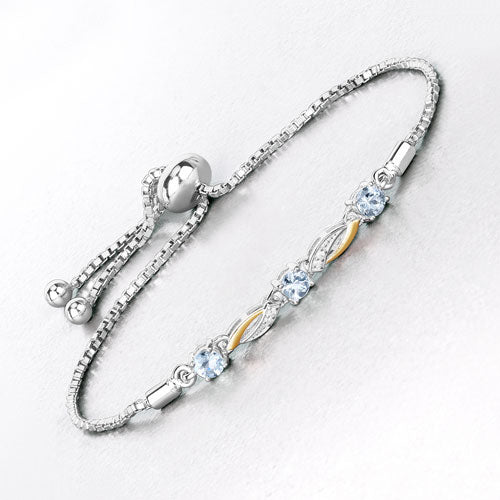 0.74 Carat Genuine Aquamarine and White Sapphire .925 Sterling Silver Bracelet