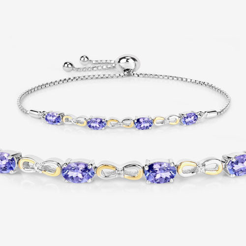 1.81 Carat Genuine Tanzanite and White Topaz .925 Sterling Silver Bracelet
