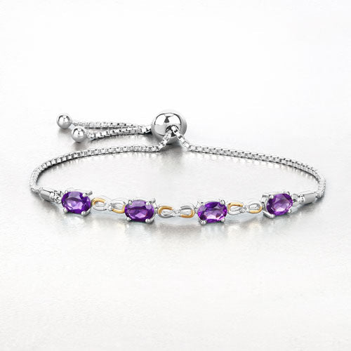 3.27 Carat Genuine Amethyst and White Topaz .925 Sterling Silver Bracelet