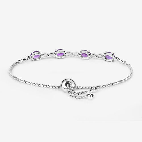 3.27 Carat Genuine Amethyst and White Topaz .925 Sterling Silver Bracelet