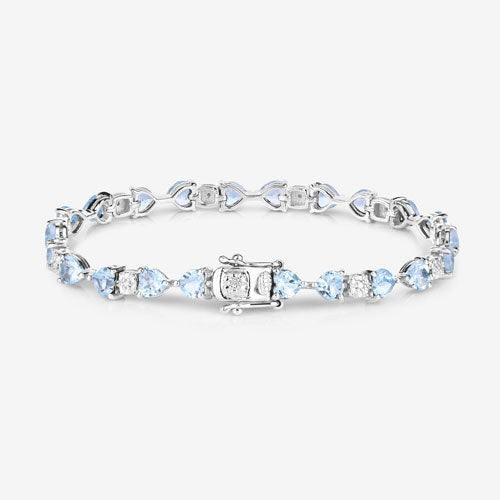 11.10 Carat Genuine Blue Topaz and White Diamond .925 Sterling Silver Bracelet