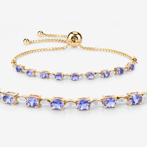 1.56 Carat Genuine Tanzanite and White Diamond .925 Sterling Silver Bracelet