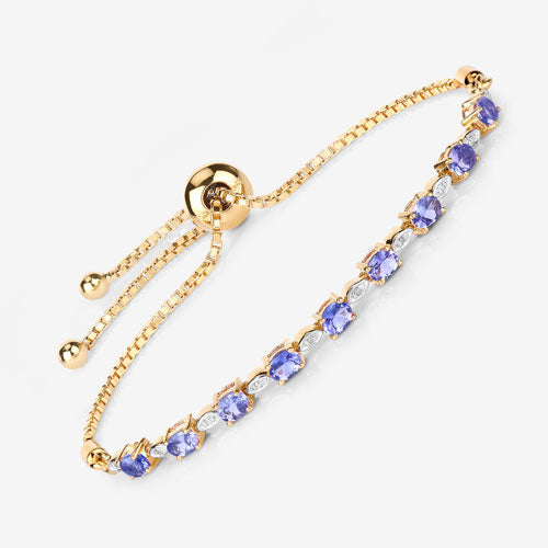 1.56 Carat Genuine Tanzanite and White Diamond .925 Sterling Silver Bracelet