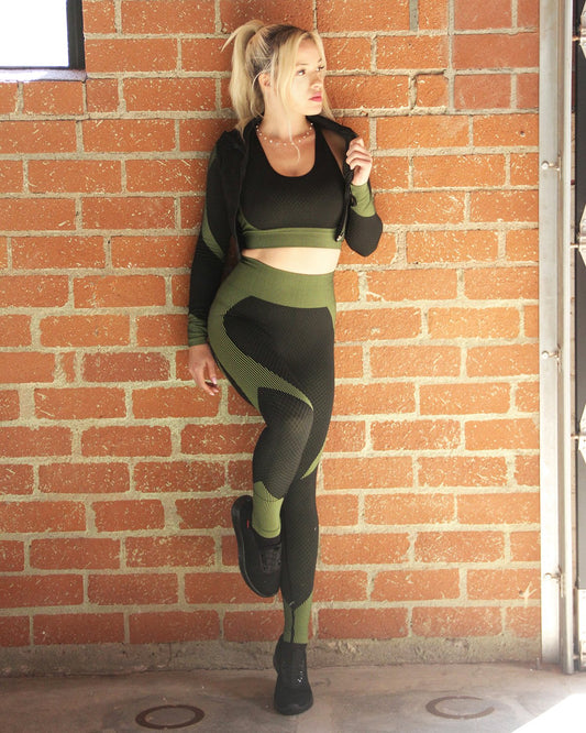 Leggings sin costuras Trois - Negro con verde