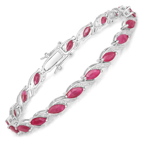 7.78 Carat Genuine Ruby and White Diamond 10K White Gold Bracelet