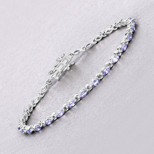 3.78 Carat Genuine Tanzanite .925 Sterling Silver Bracelet