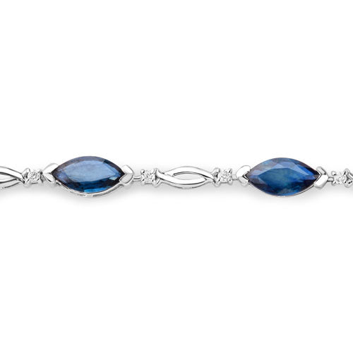 5.58 Carat Genuine Blue Sapphire and White Diamond 14K White Gold Bracelet