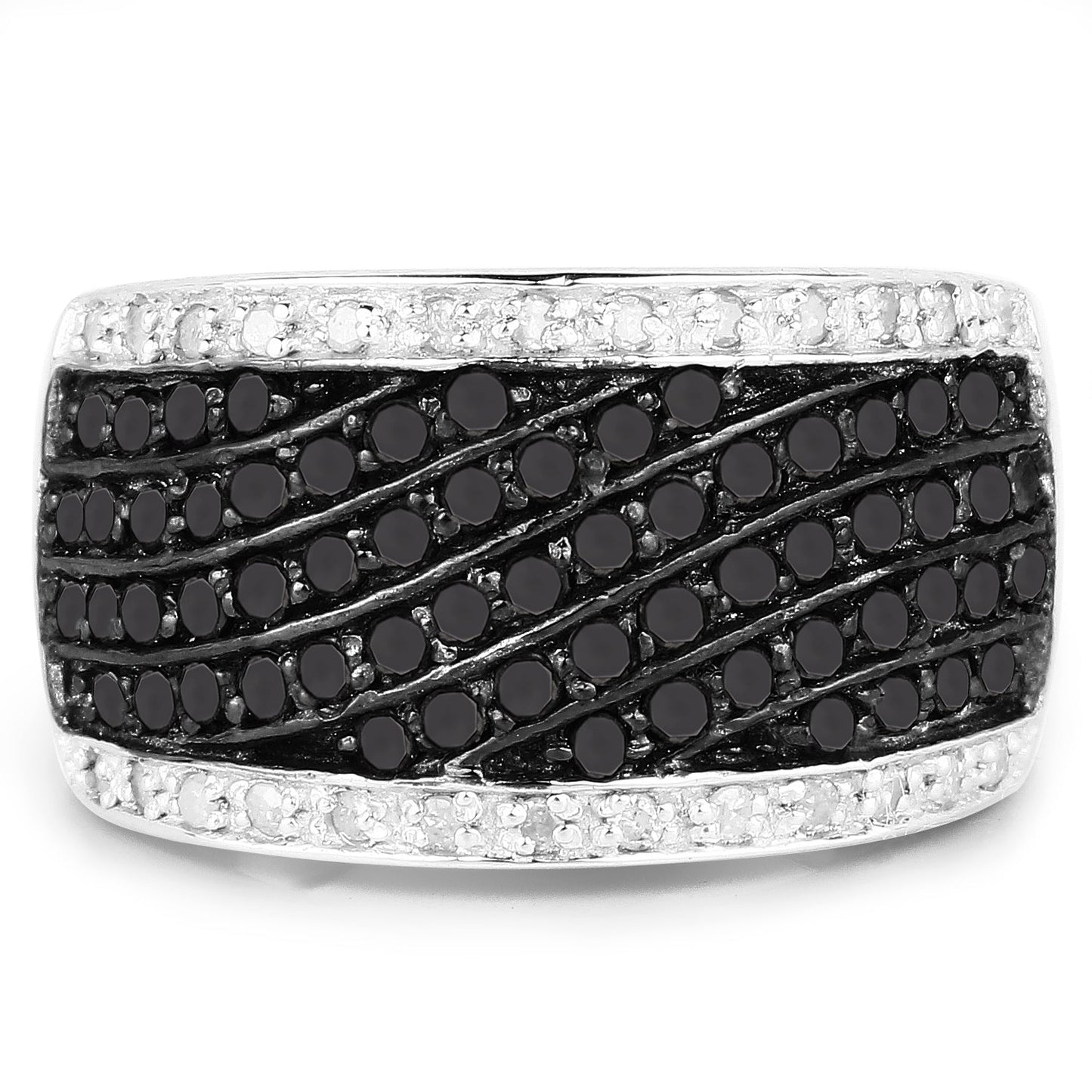 0.79 Carat Genuine Black Diamond and White Diamond .925 Sterling Silver Ring
