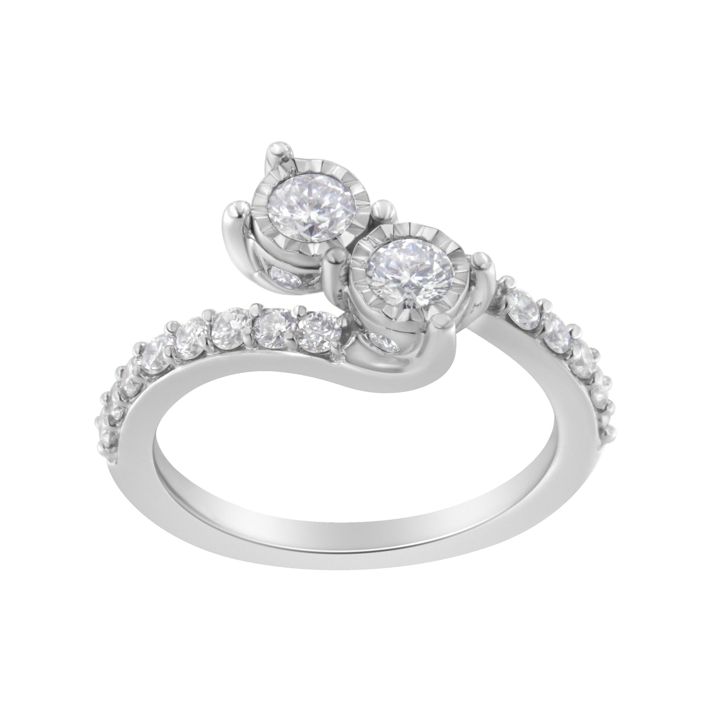 10K White Gold Two-Stone Miracle-Set Diamond Bypass Ring (1 Cttw, H-I Color, I1-I2 Clarity) - Size 6