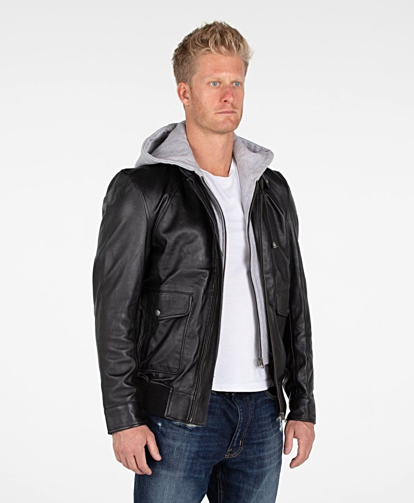 Men's Lambskin Hooded Leather Bomber Jacket