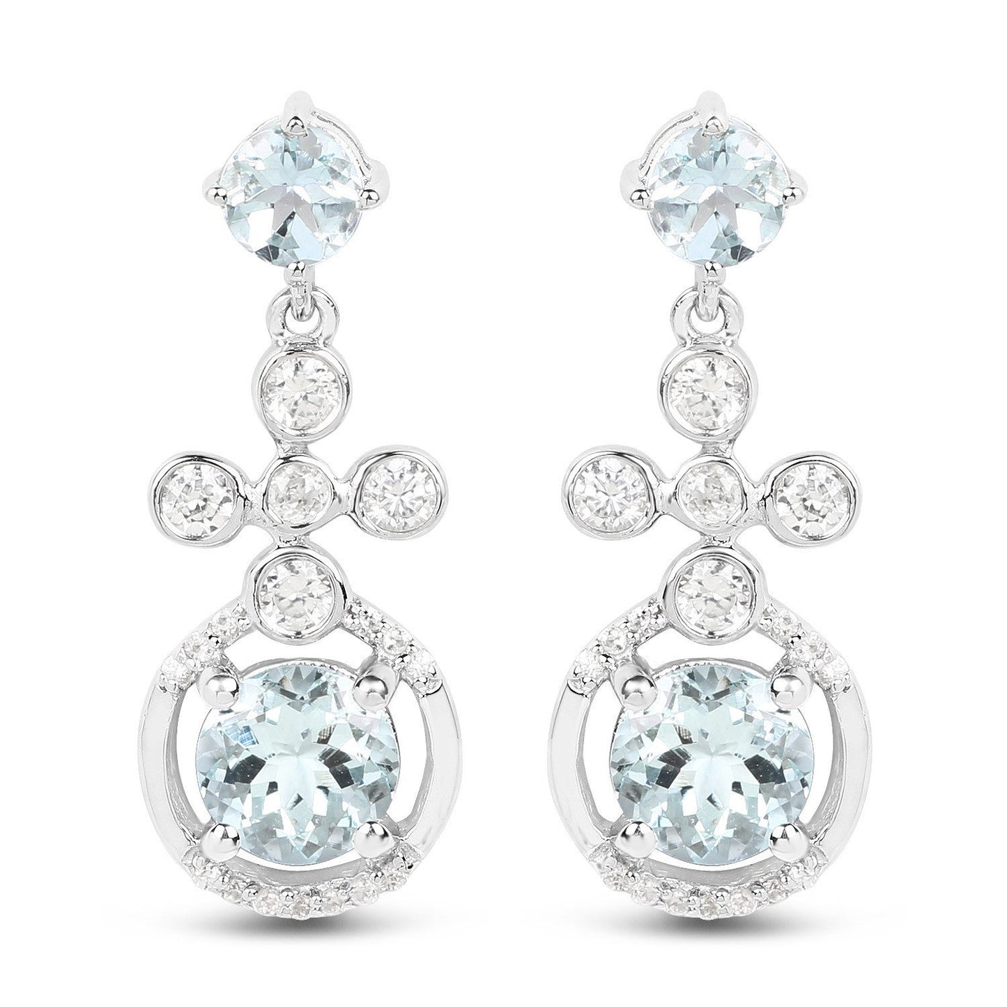 4.42 Carat Genuine Aquamarine and White Zircon .925 Sterling Silver Earrings