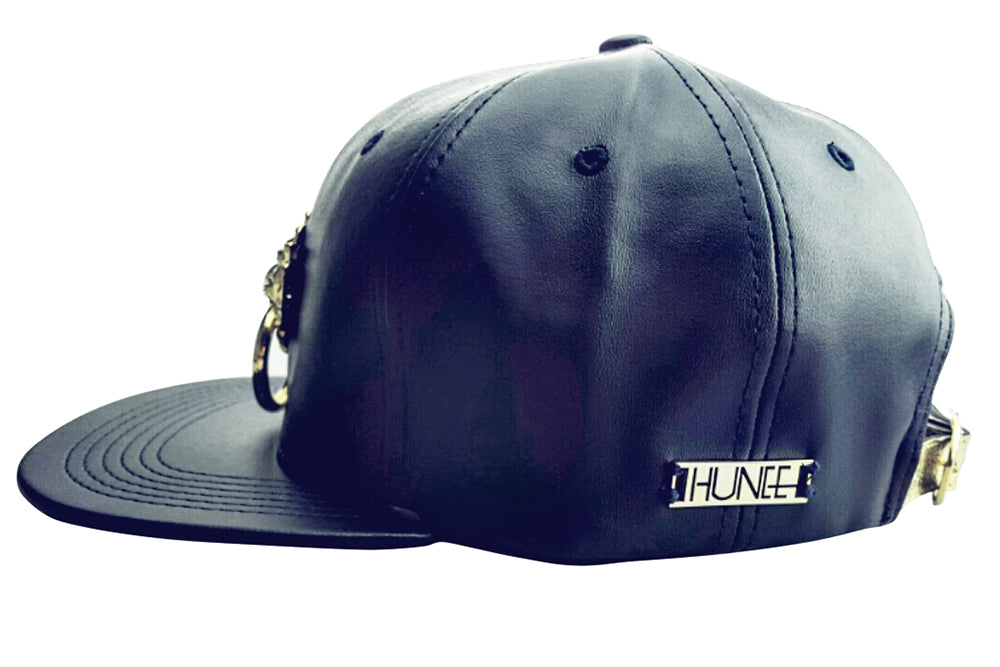 Navy Blue Faux Leather Snapback Hat