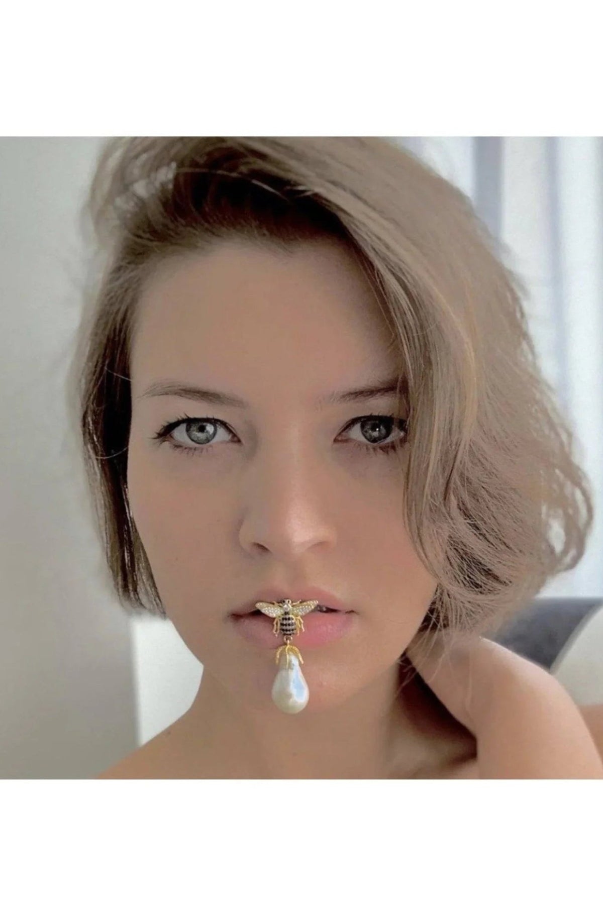 Baroque Pearl Honey Bee Drop Earrings Gold