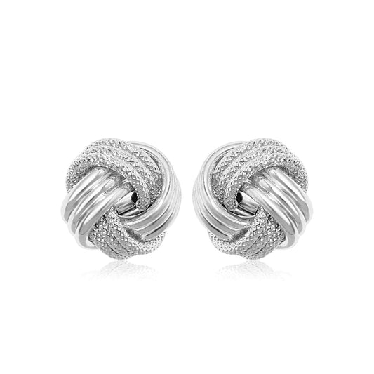 14k White Gold Love Knot with Ridge Texture Earrings