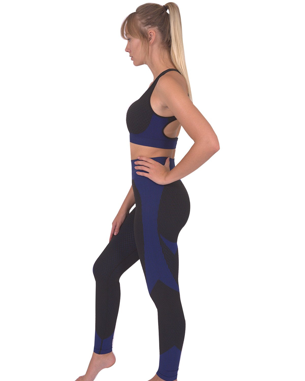 Conjunto de 2 leggings y top deportivo sin costuras Trois - Negro y azul marino