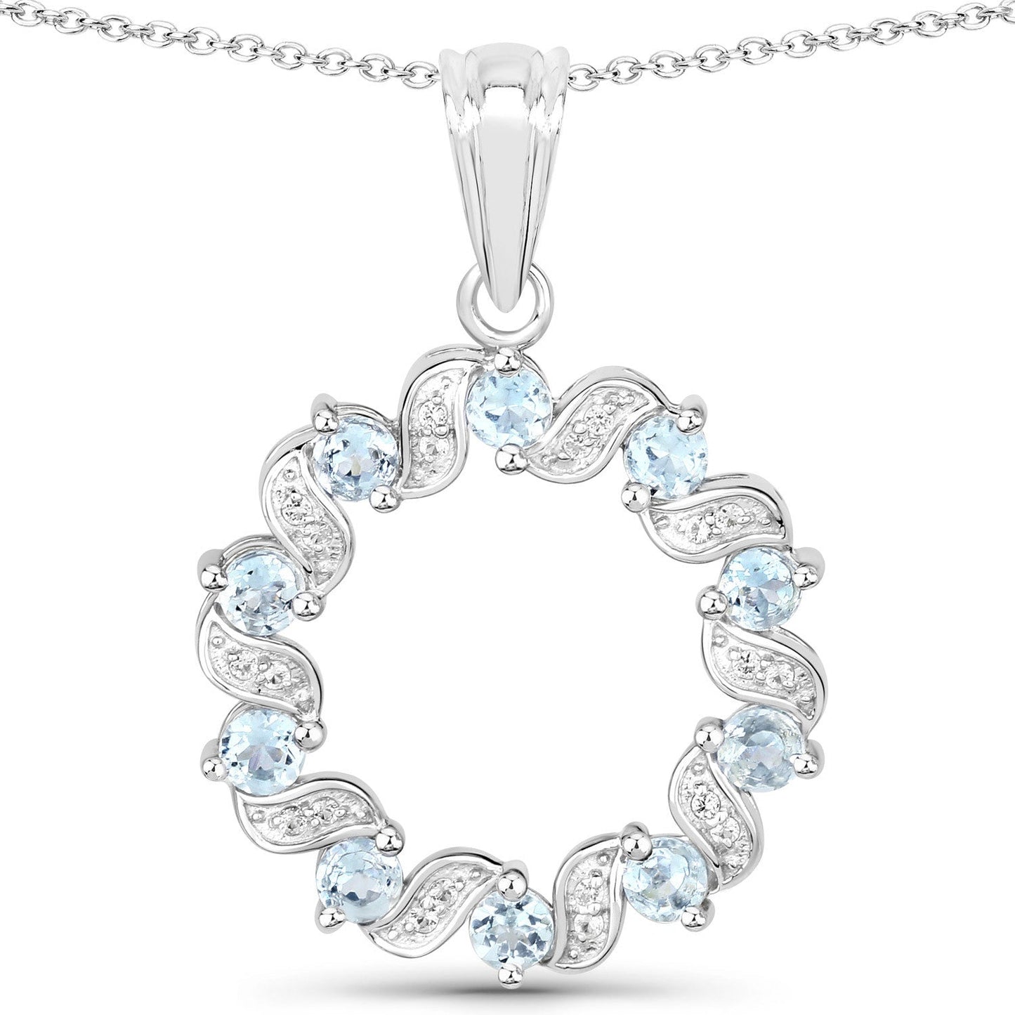 1.10 Carat Genuine Aquamarine and White Topaz .925 Sterling Silver Pendant