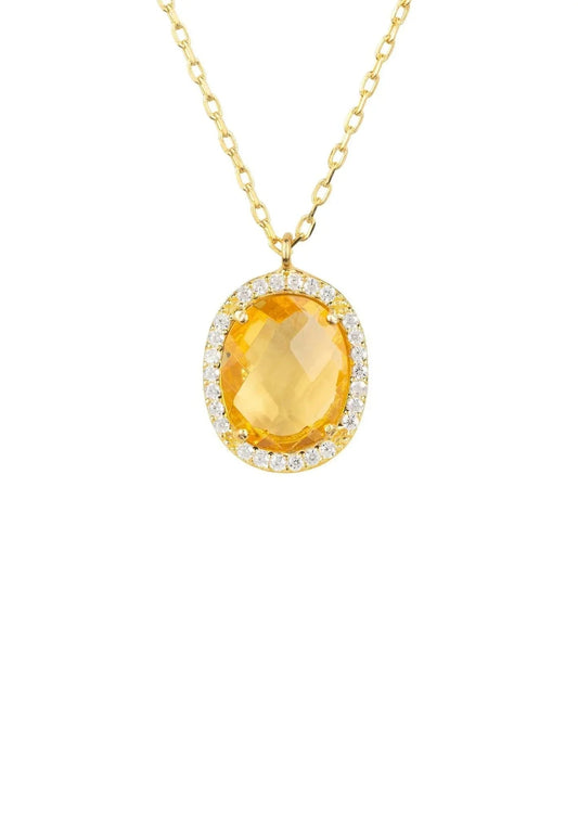 Beatrice Oval Gemstone Pendant Necklace Gold Citrine Hydro