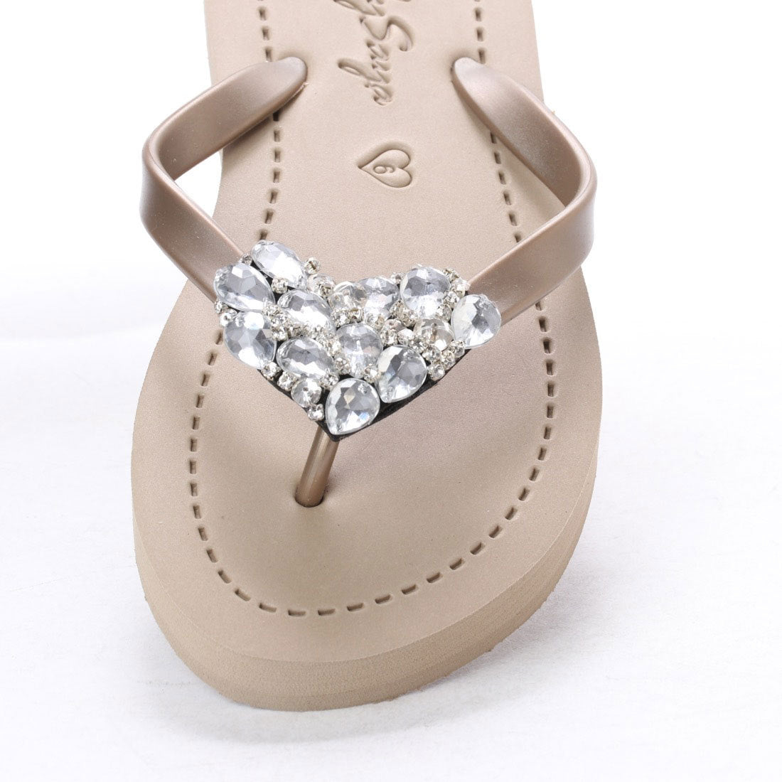 Crystal Heart - Rhinestone Flat Flip Flops Sandal