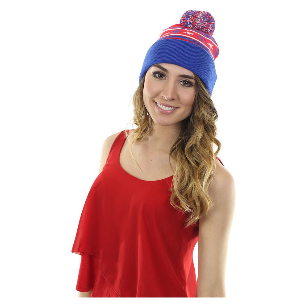 Anchor Winter Pom-Pom Hat - Red, White, Blue