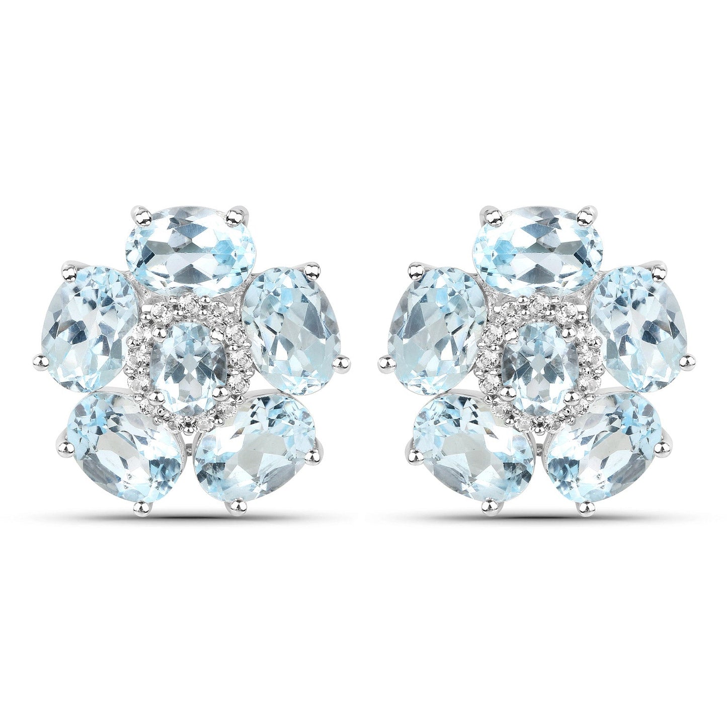 18K White Gold Plated 10.48 Carat Genuine Blue Topaz and White Topaz .925 Sterling Silver Earrings