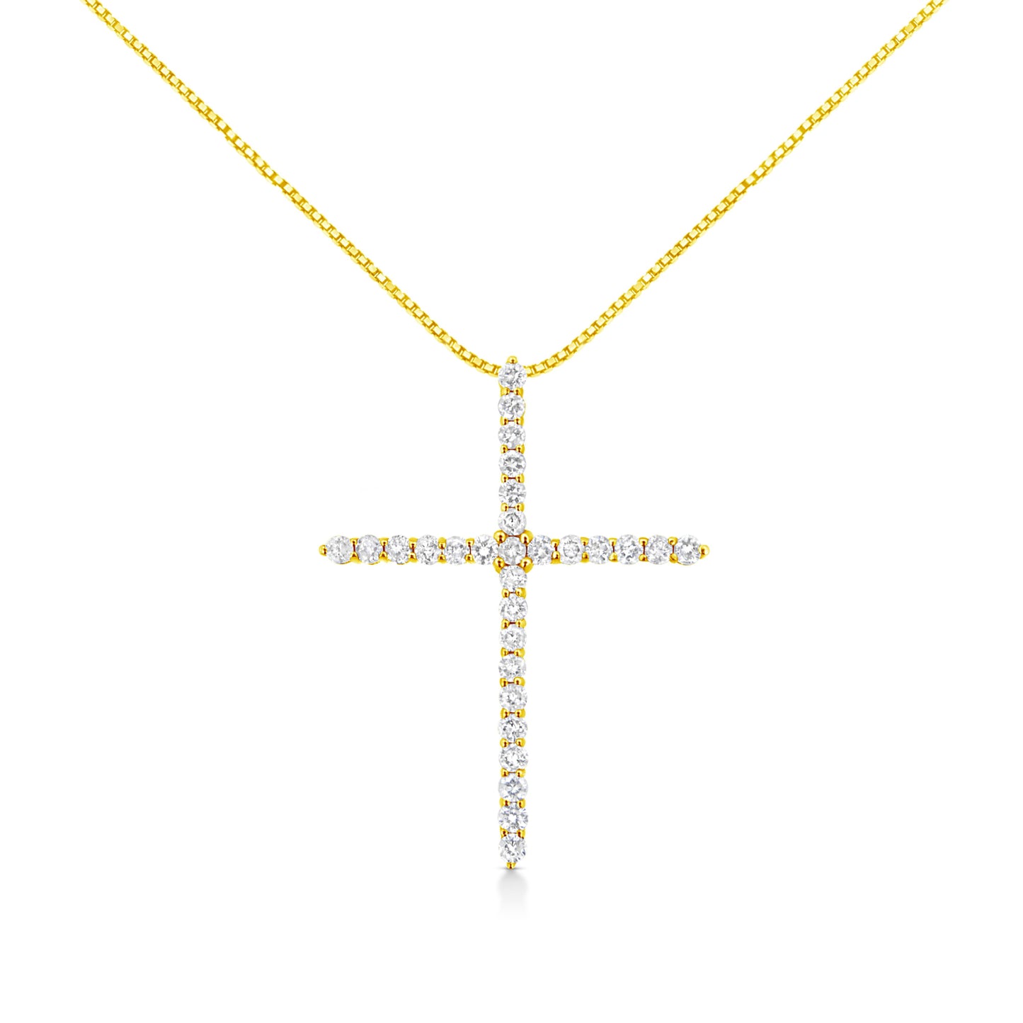 10K Yellow Gold 3.00 cttw Round-Cut Diamond Cross 18" Pendant Necklace (J-K Color, I1-I2 Clarity)