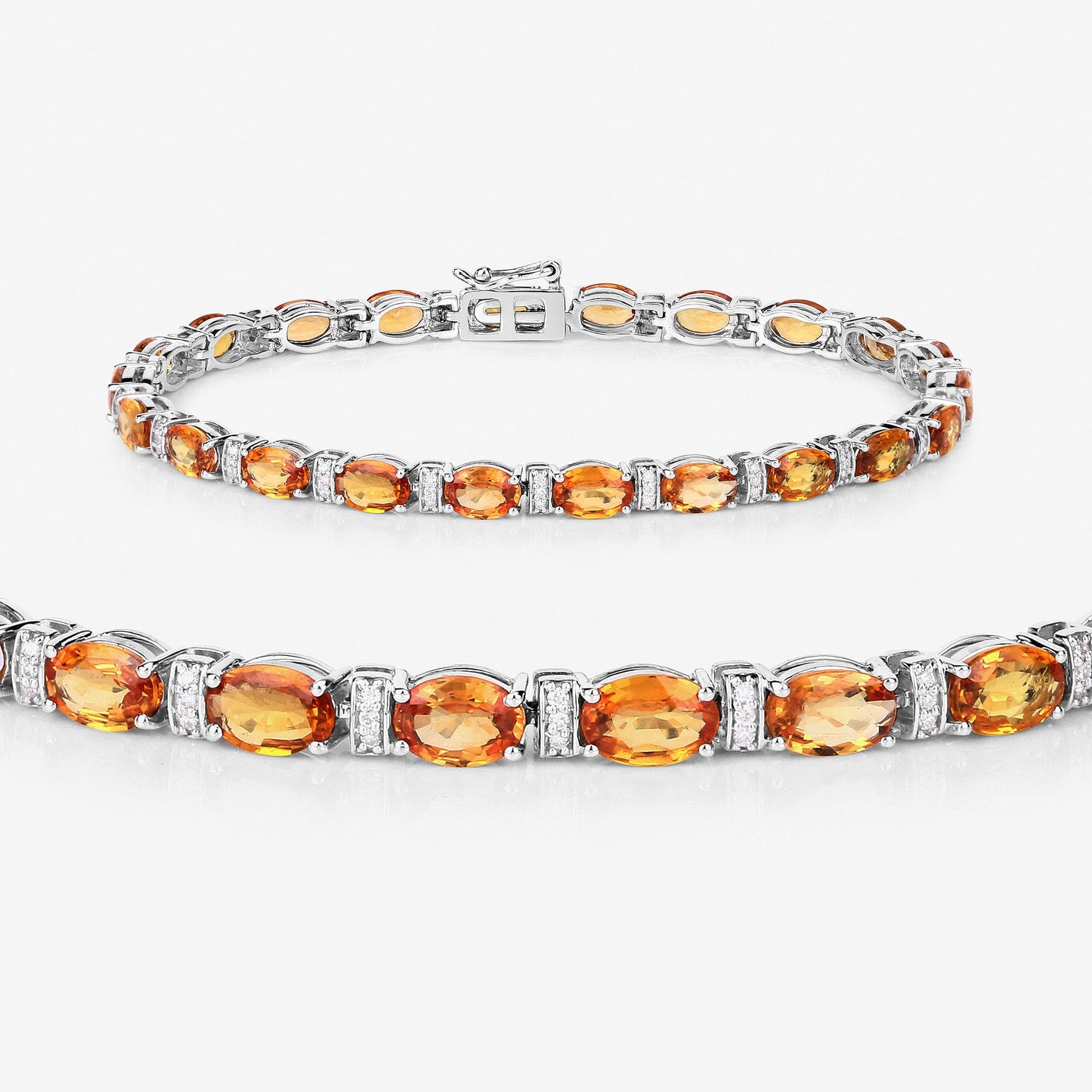 16.73 Carat Genuine Orange Sapphire and White Diamond 14K White Gold Bracelet
