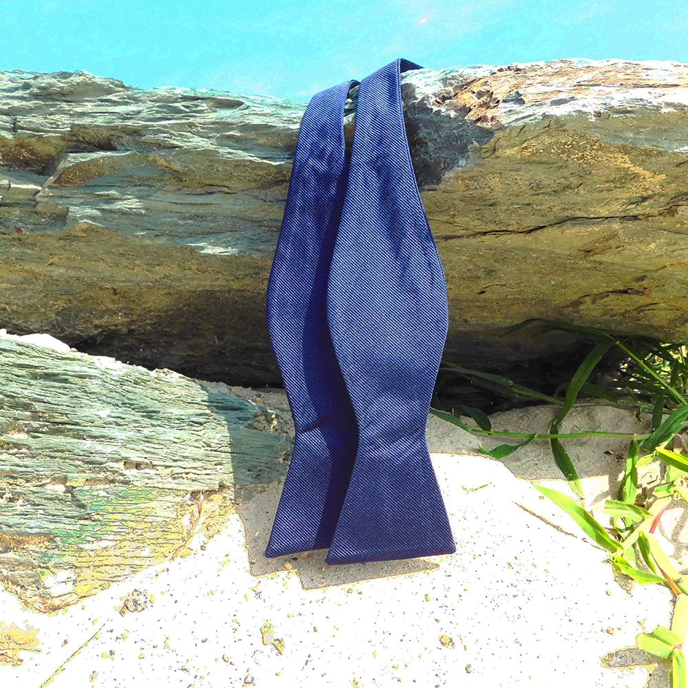 Solid Color Bow Tie - Navy, Woven Silk, Adult