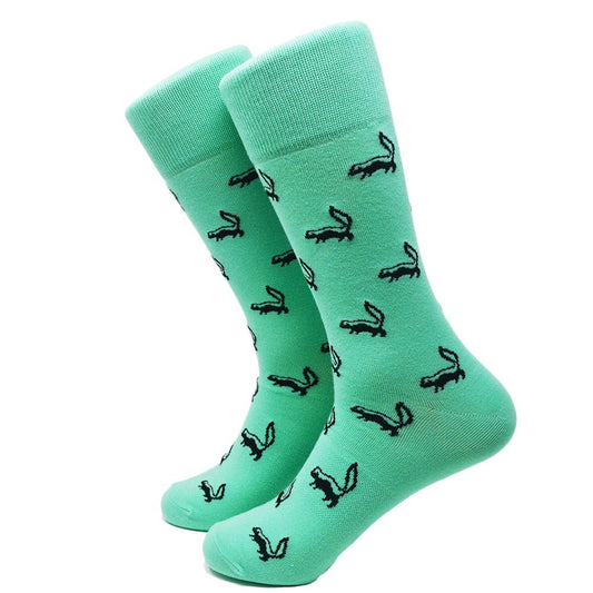 Skunk Socks - Black on Green - Men's Mid Calf