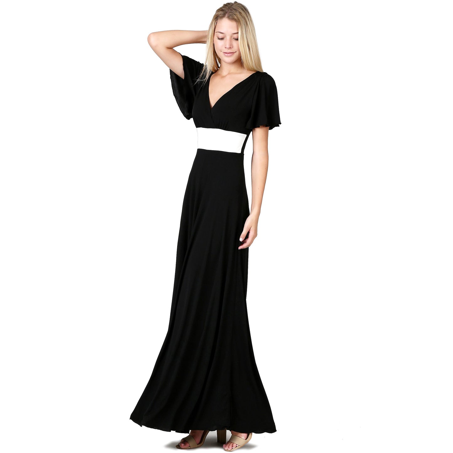 Evanese Women's Elegant Slip on Short Sleeves Evening Party Formal Long Dress