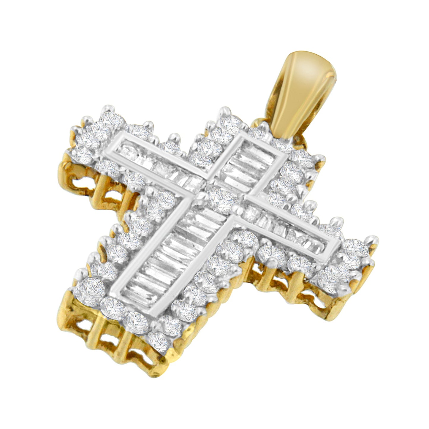 14K Yellow Gold 2.0 Cttw Multi-Row Diamond Cross Pendant Necklace