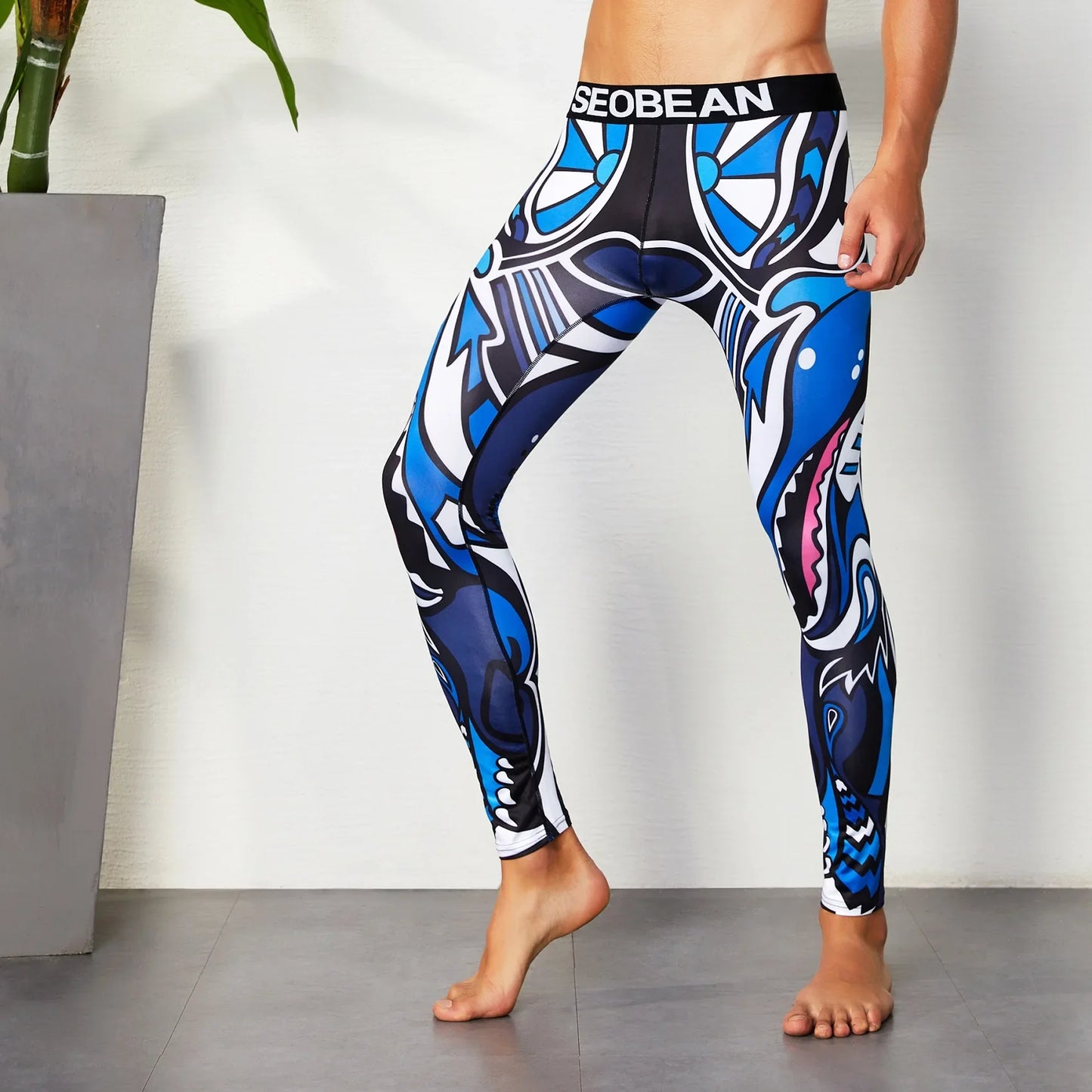 SEOBEAN - Calzoncillos largos, mallas de entrenamiento y leggings de tiro bajo para hombre